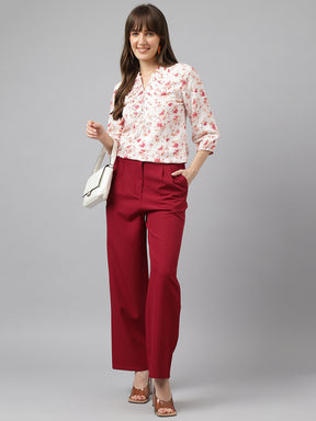 Red Solid High-Rise Trousers/Pant For Casual Wear