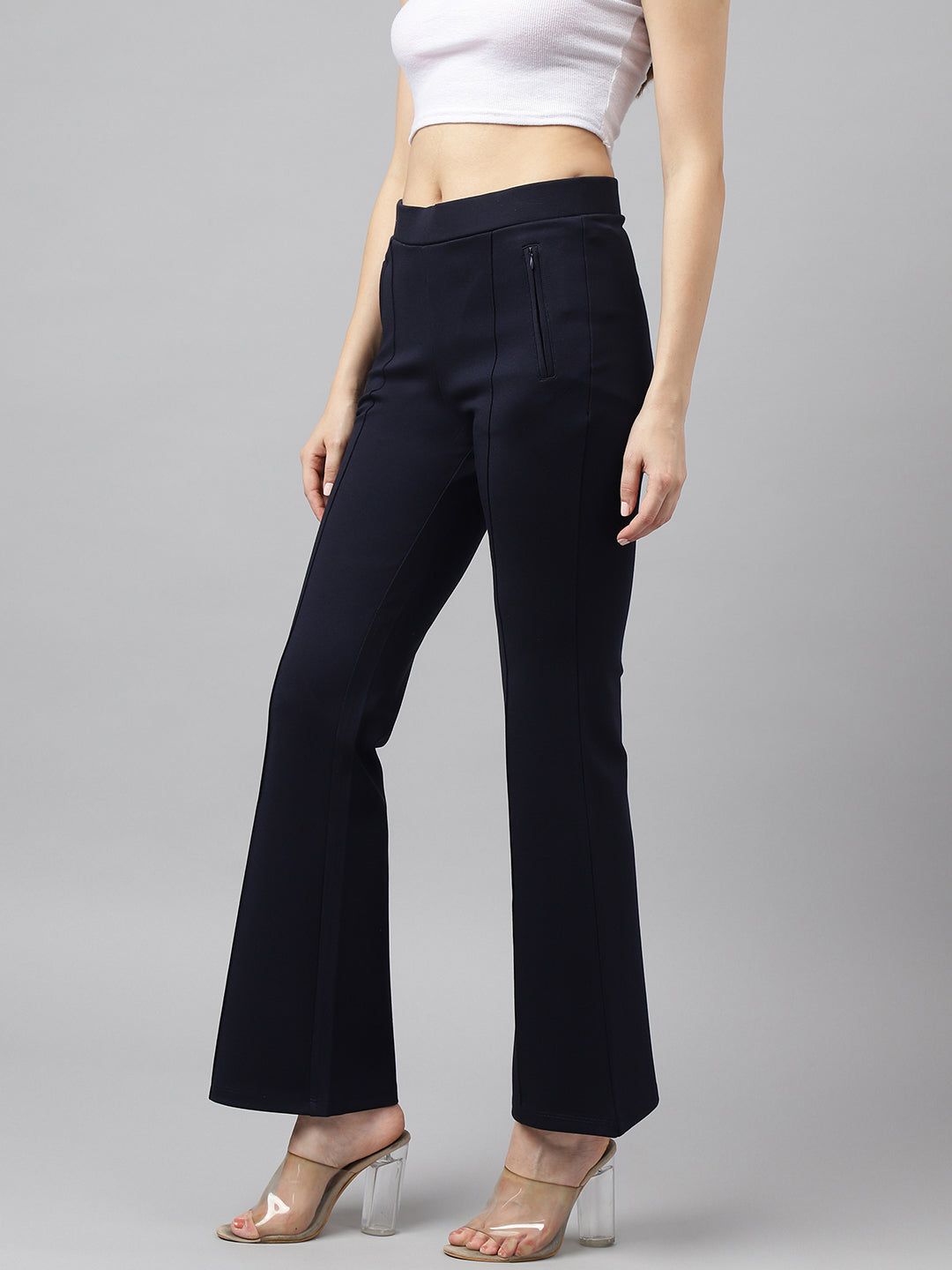 Latin Quarters Women Navy Blue Solid High Rise Casual Flared Pant Latin Quarters Women Navy Blue Solid High Rise Casual Flared Pant