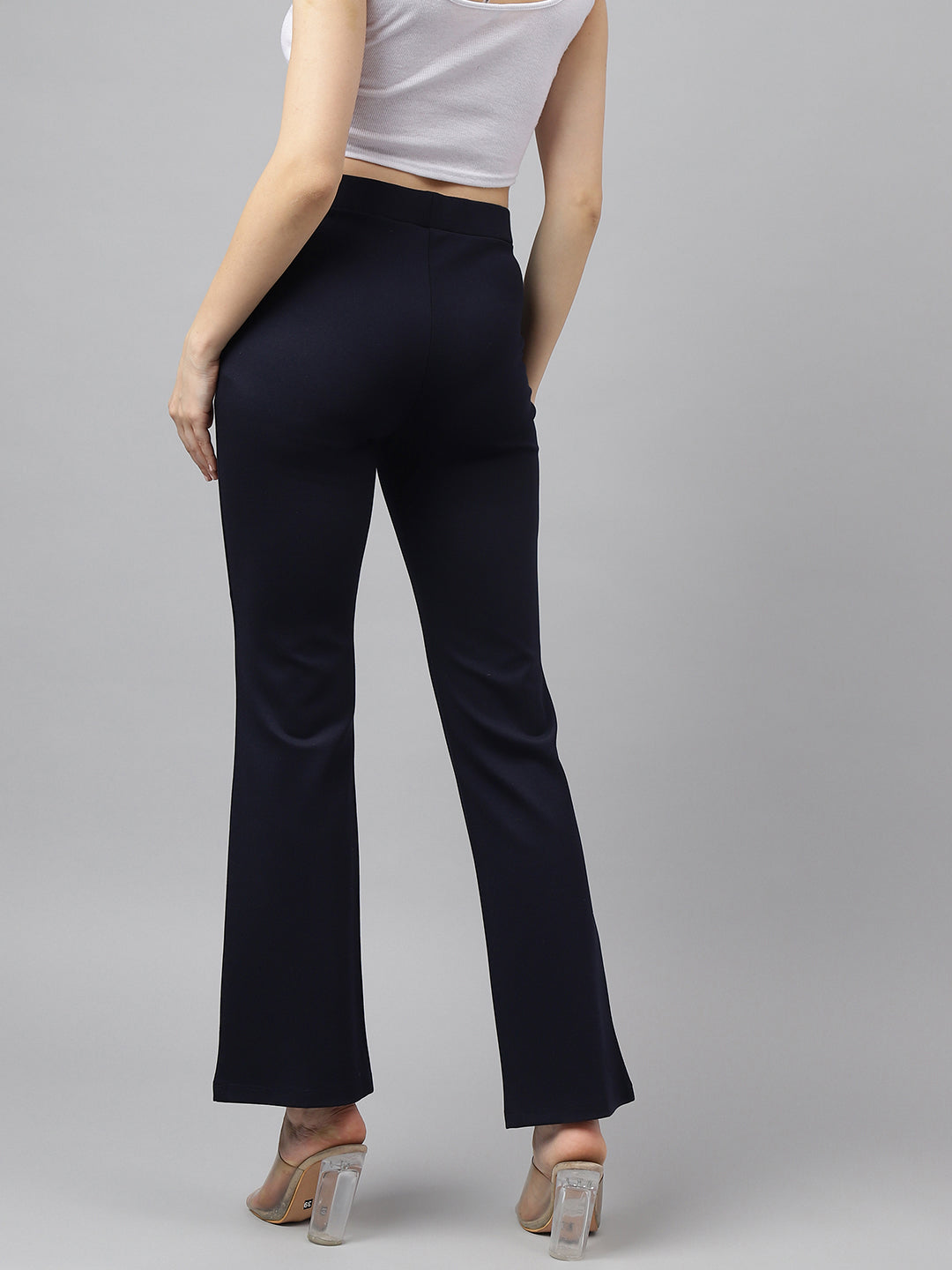 Latin Quarters Women Navy Blue Solid High Rise Casual Flared Pant