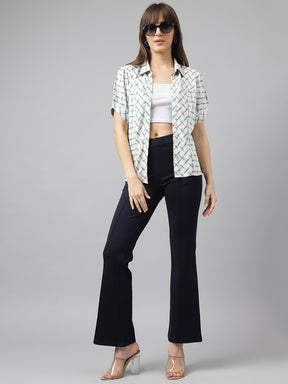 Latin Quarters Women Navy Blue Solid High Rise Casual Flared Trouser