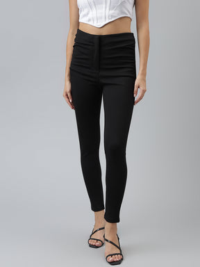 Solid Casual Black Pants