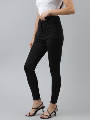 Solid Casual Black Pants