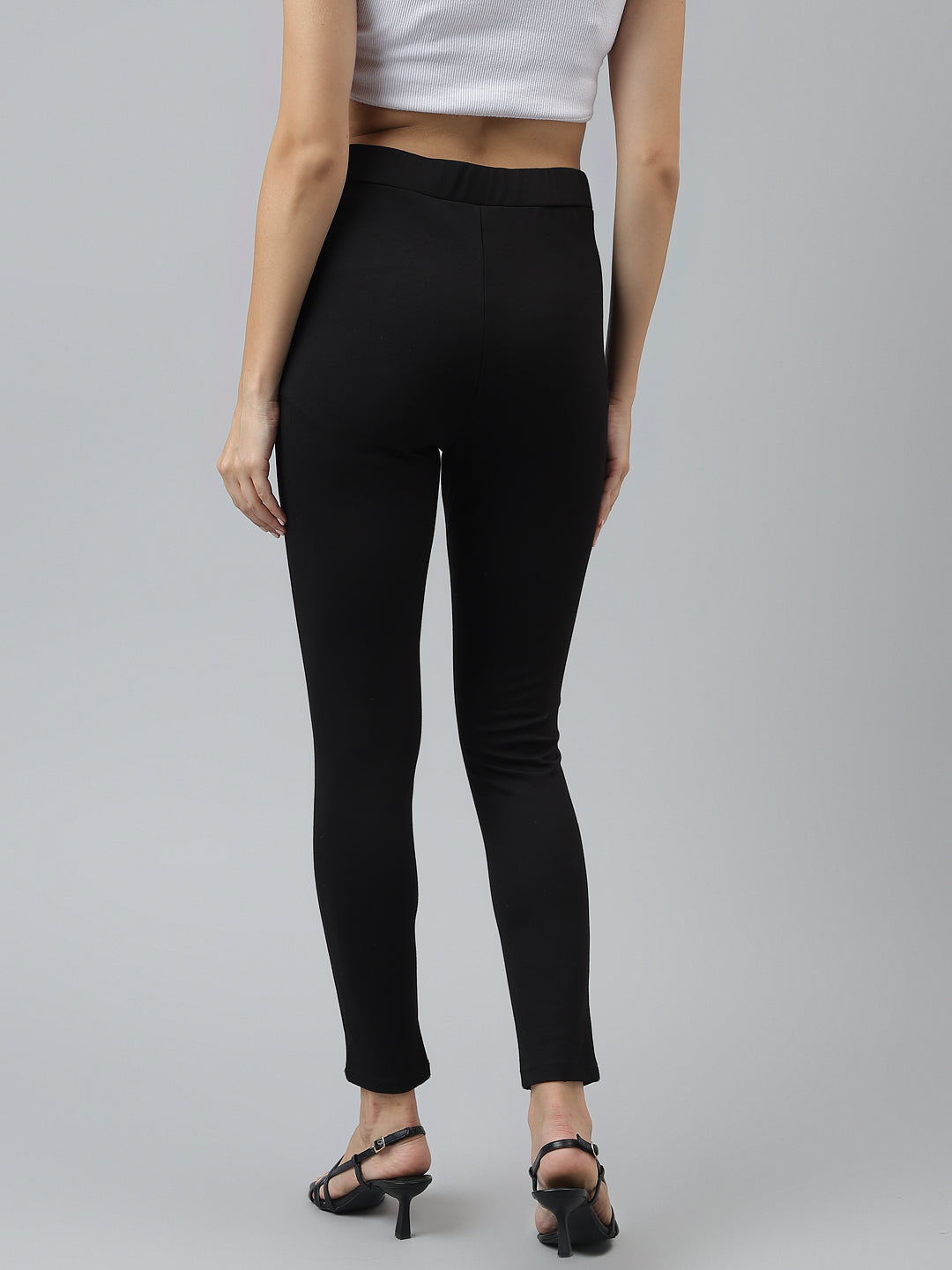 Solid Casual Black Pants