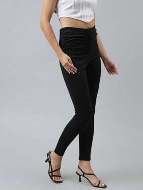 Solid Casual Black Pants