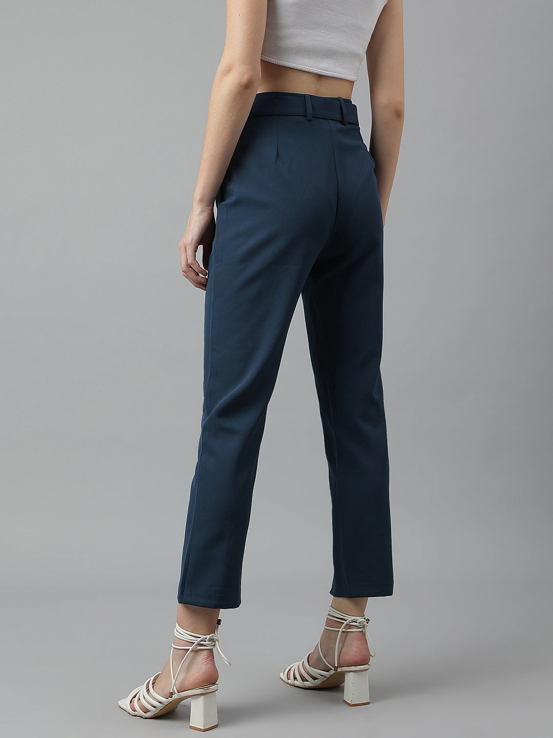 Teal High-Rise Straight Fit Solid Pant/Trousers For Casual Wear