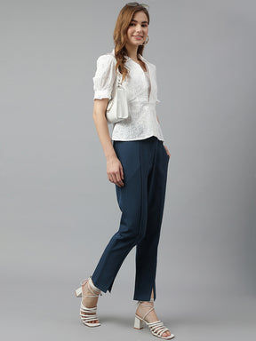 Teal High-Rise Straight Fit Solid Pant/Trousers For Casual Wear