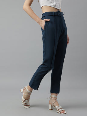 Teal High-Rise Straight Fit Solid Pant/Trousers For Casual Wear