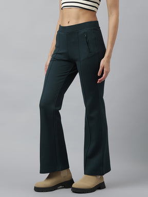Green Solid High Rise Trousers For Casual Wear