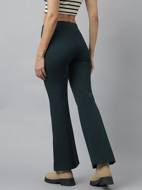 Green Solid High Rise Trousers For Casual Wear