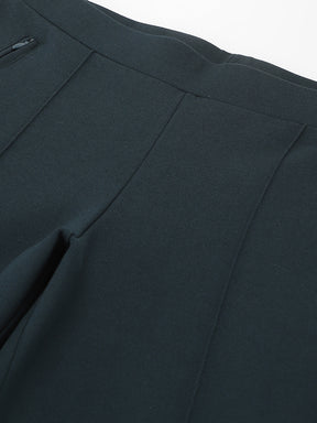 Green Solid High Rise Trousers For Casual Wear