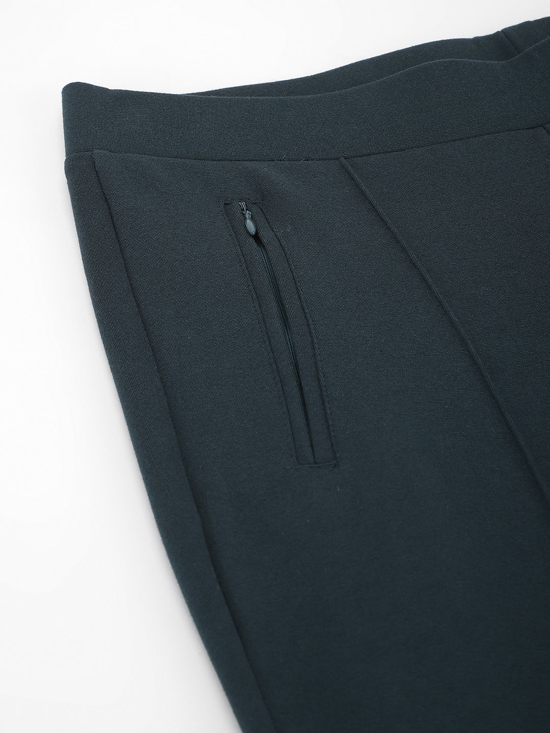 Green Solid High Rise Trousers For Casual Wear