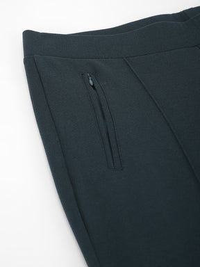 Green Solid High Rise Trousers For Casual Wear
