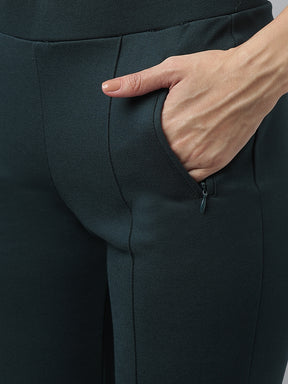 Green Solid High Rise Trousers For Casual Wear