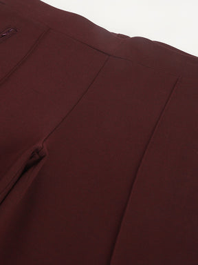 Latin Quarters Women's Maroon Casual Solid Ankle Length Flared Trouser