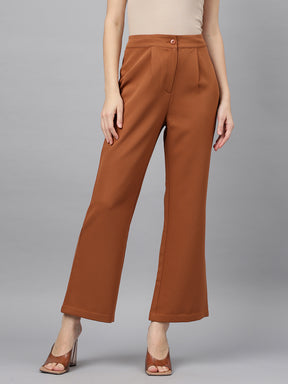 Latin Quarters Women'S Brown Solid Straight High Rise Formal Pant