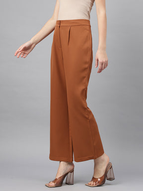 Latin Quarters Women'S Brown Solid Straight High Rise Formal Pant