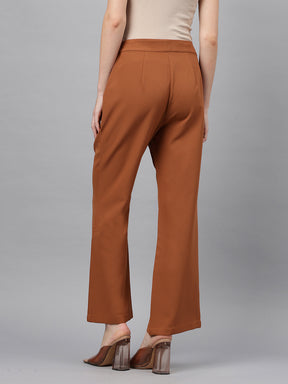 Latin Quarters Women'S Brown Solid Straight High Rise Formal Pant