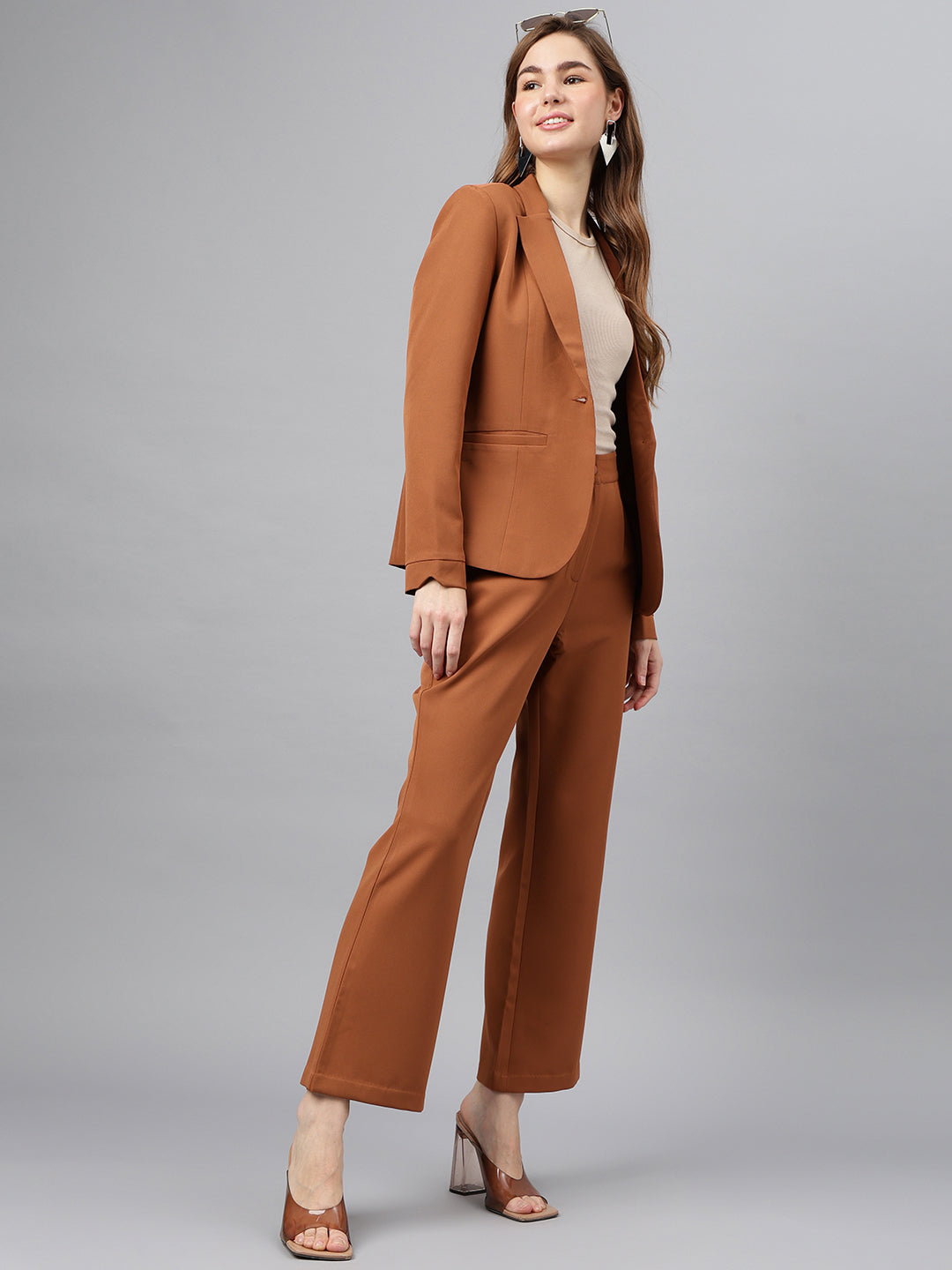 Latin Quarters Women'S Brown Solid Straight High Rise Formal Pant