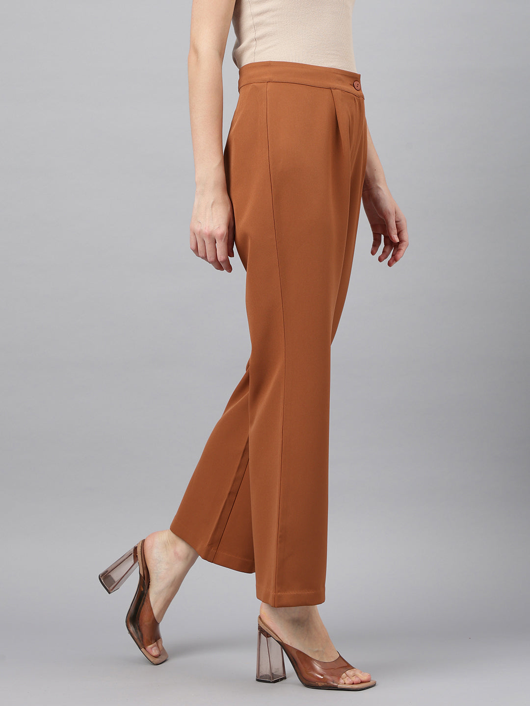 Latin Quarters Women'S Brown Solid Straight High Rise Formal Pant