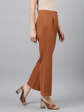 Latin Quarters Women'S Brown Solid Straight High Rise Formal Pant
