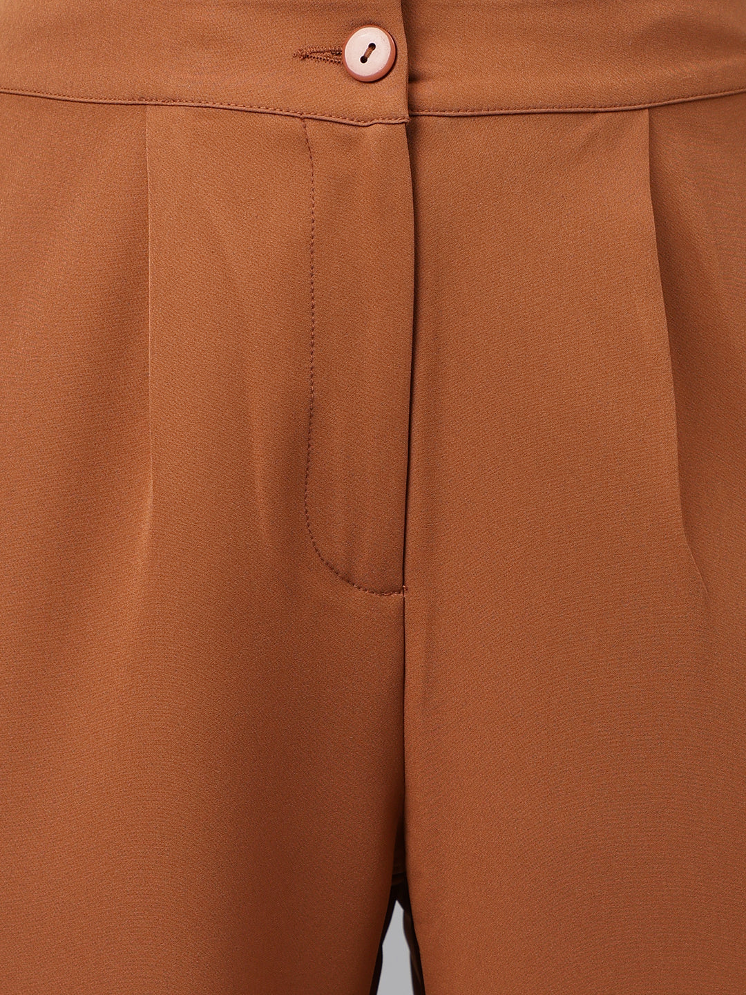 Latin Quarters Women'S Brown Solid Straight High Rise Formal Pant