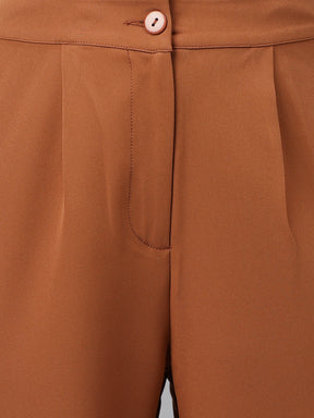 Latin Quarters Women'S Brown Solid Straight High Rise Formal Pant