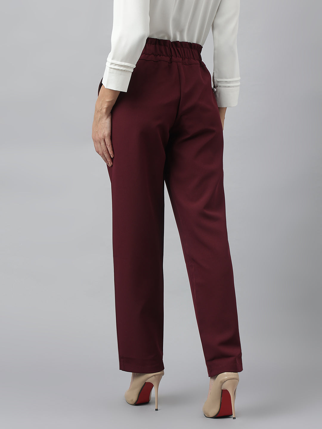 Latin Quarters Women'S Maroon Solid Straight High Rise Formal Pant