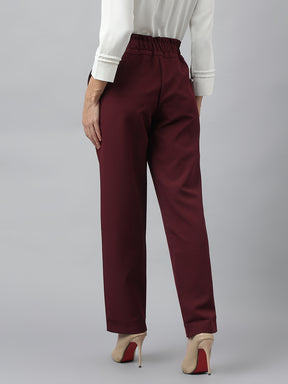 Latin Quarters Women'S Maroon Solid Straight High Rise Formal Pant