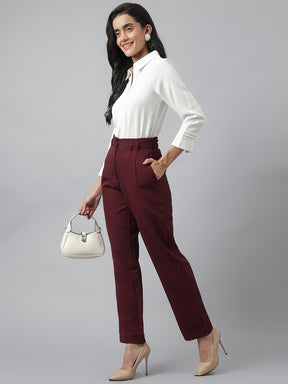 Latin Quarters Women'S Maroon Solid Straight High Rise Formal Pant