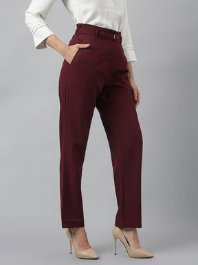 Latin Quarters Women'S Maroon Solid Straight High Rise Formal Pant