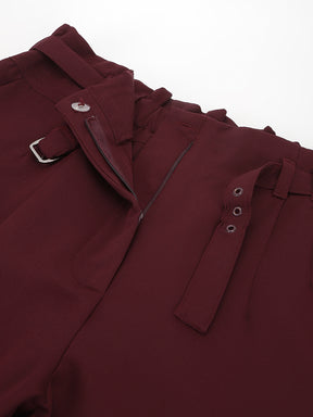 Latin Quarters Women'S Maroon Solid Straight High Rise Formal Pant