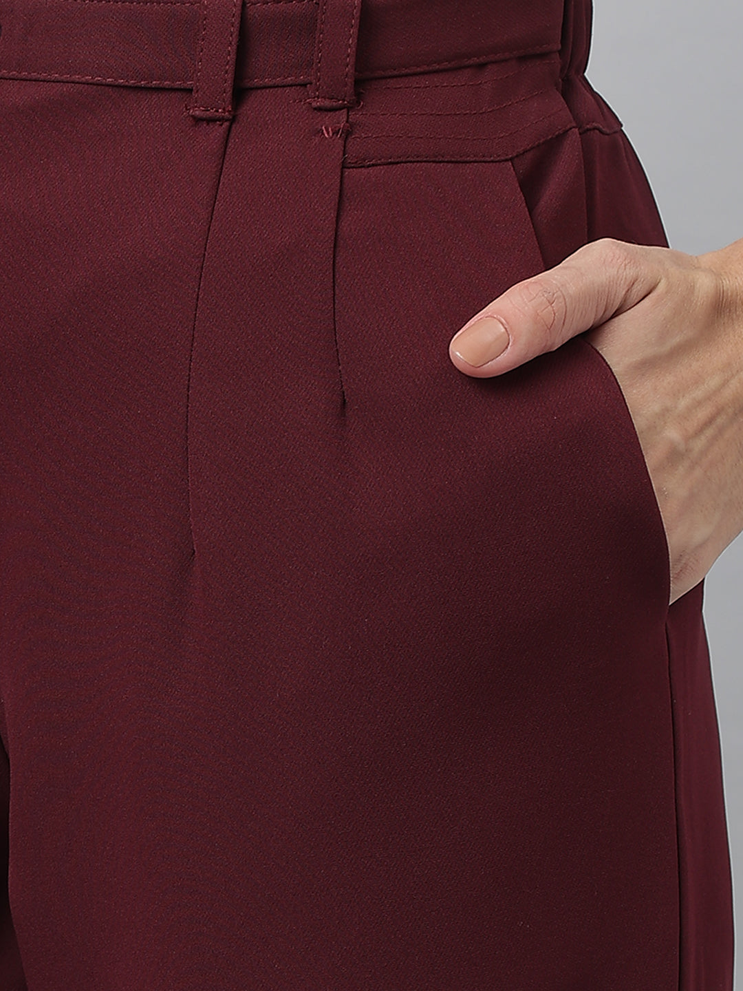 Latin Quarters Women'S Maroon Solid Straight High Rise Formal Pant