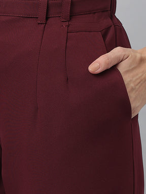 Latin Quarters Women'S Maroon Solid Straight High Rise Formal Pant