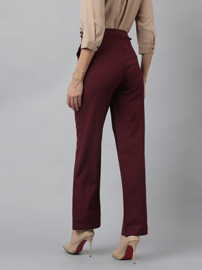 Latin Quarters Women'S Maroon Solid Straight High Rise Formal Trouser