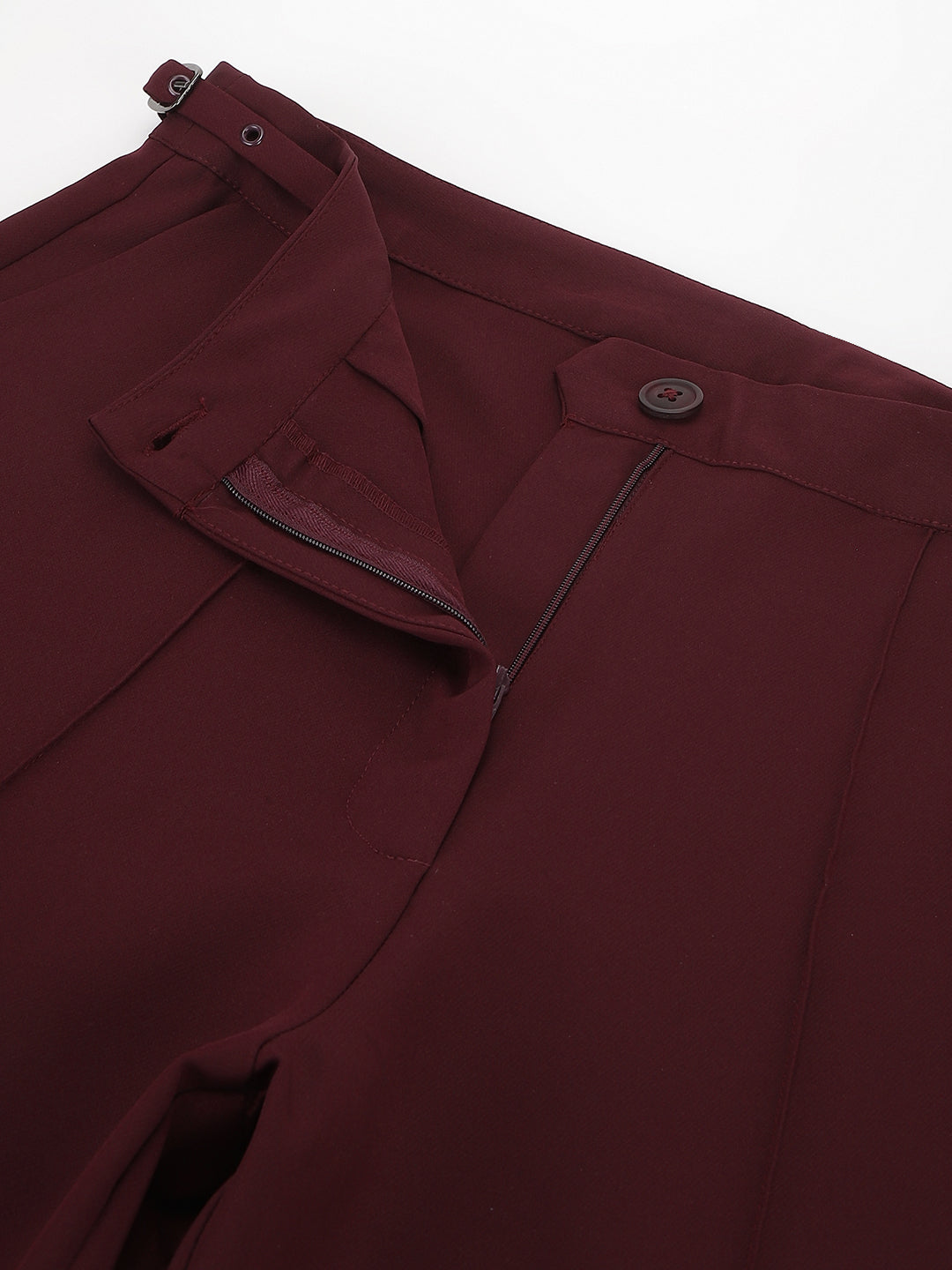Latin Quarters Women'S Maroon Solid Straight High Rise Formal Trouser