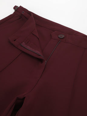 Latin Quarters Women'S Maroon Solid Straight High Rise Formal Trouser