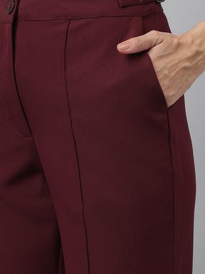 Latin Quarters Women'S Maroon Solid Straight High Rise Formal Trouser