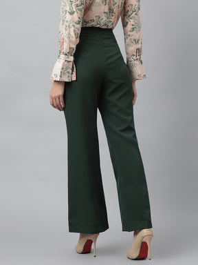 Latin Quarters Women'S Green Solid Straight High Rise Formal Pant