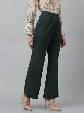 Latin Quarters Women'S Green Solid Straight High Rise Formal Pant
