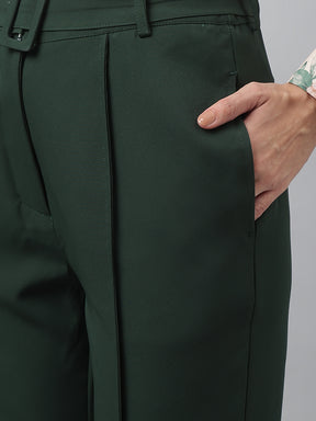 Latin Quarters Women'S Green Solid Skinny High Rise Formal Pant