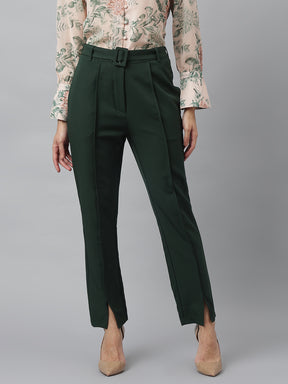 Latin Quarters Women'S Green Solid Skinny High Rise Formal Pant