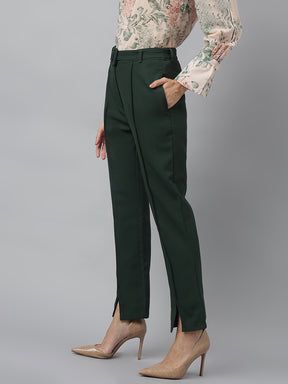 Latin Quarters Women'S Green Solid Skinny High Rise Formal Pant