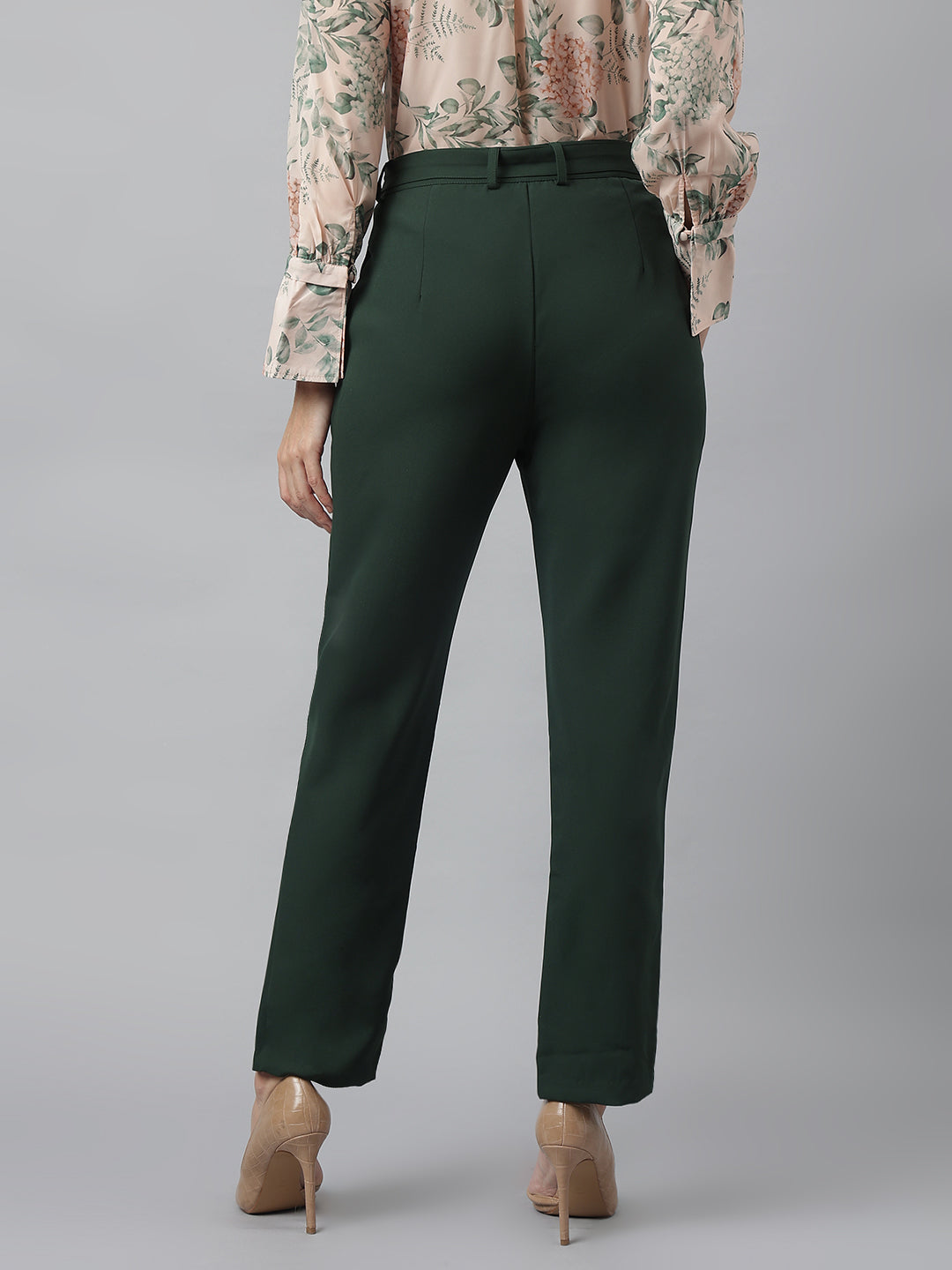 Latin Quarters Women'S Green Solid Skinny High Rise Formal Pant
