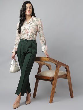 Latin Quarters Women'S Green Solid Skinny High Rise Formal Pant