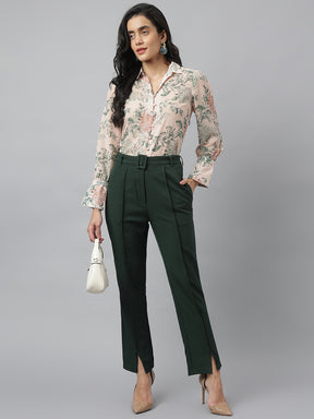 Latin Quarters Women'S Green Solid Skinny High Rise Formal Pant