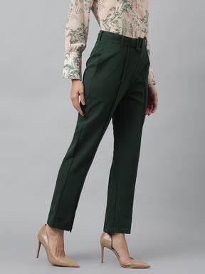 Latin Quarters Women'S Green Solid Skinny High Rise Formal Pant