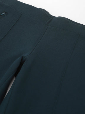 Latin Quarters Women's Green Solid Casual High Rise Flared Trouser