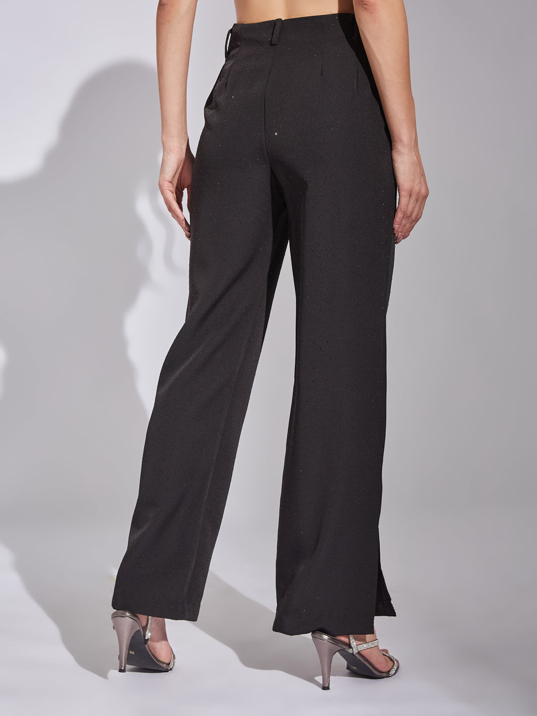 Latin Quarters Women Black Solid High Rise Casual Trouser For Casual Wear