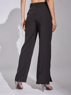 Latin Quarters Women Black Solid High Rise Casual Trouser For Casual Wear