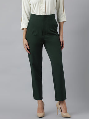 Latin Quarters Women'S Green Solid Mom Fit Formal Trouser